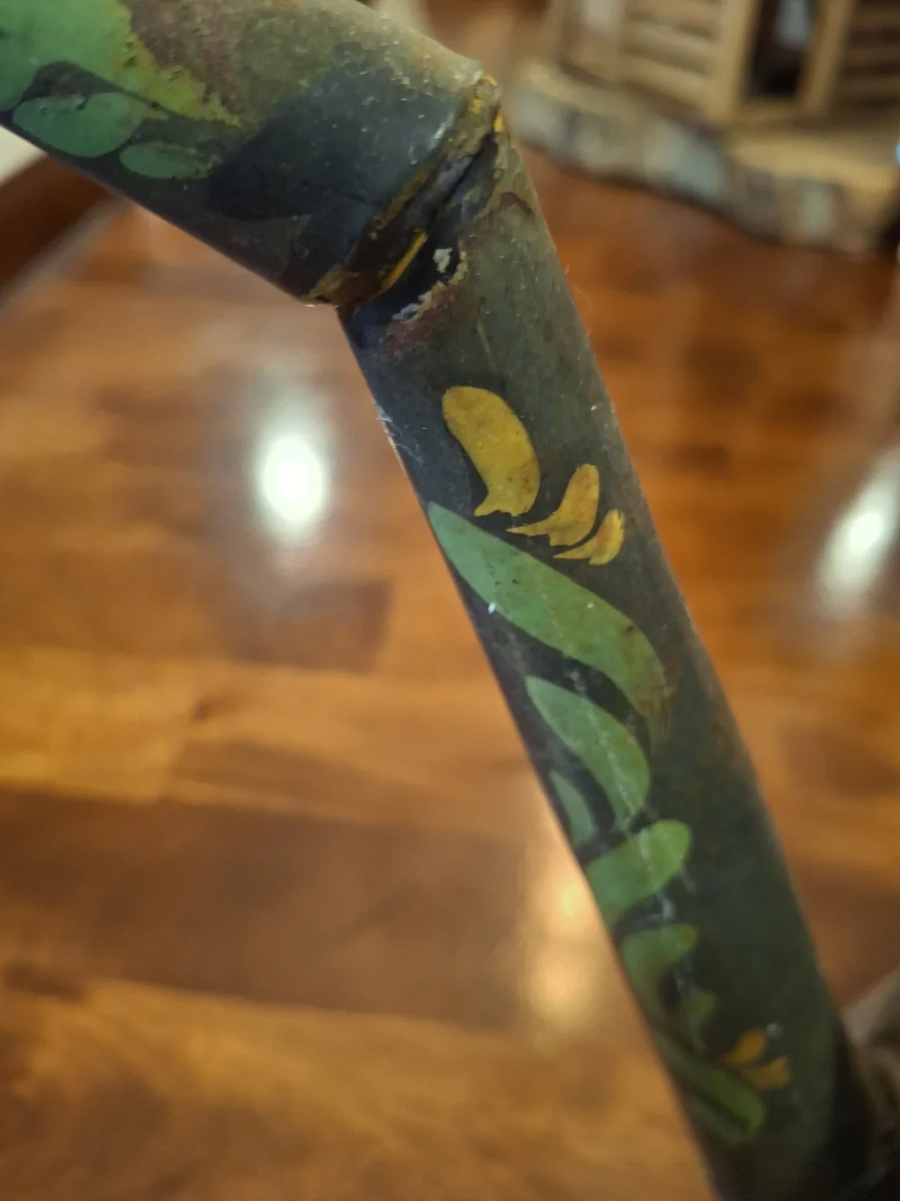 Vintage Hand-Painted Metal Watering Can - Green Floral Home Art